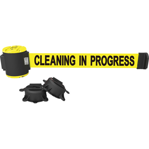 Wall Mount Barrier, Plastic, Magnetic Mount, 30', Yellow Tape