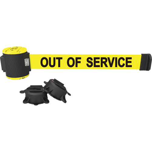 Wall Mount Barrier, Plastic, Magnetic Mount, 30', Yellow Tape