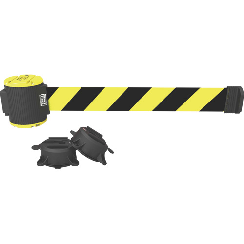 Wall Mount Barrier, Plastic, Magnetic Mount, 30', Black and Yellow Tape