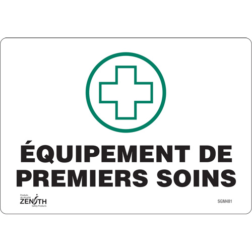 "Premiers Soins" Sign, 7" x 10", Vinyl, French with Pictogram