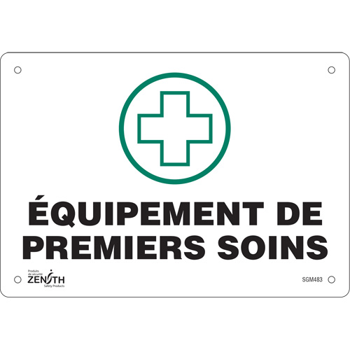 "Premiers Soins" Sign, 7" x 10", Aluminum, French with Pictogram