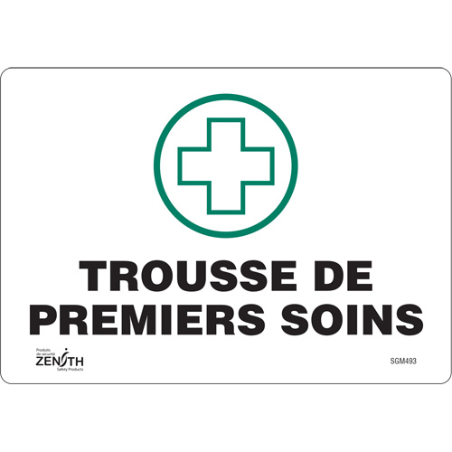 "Premiers Soins" Sign, 7" x 10", Vinyl, French with Pictogram