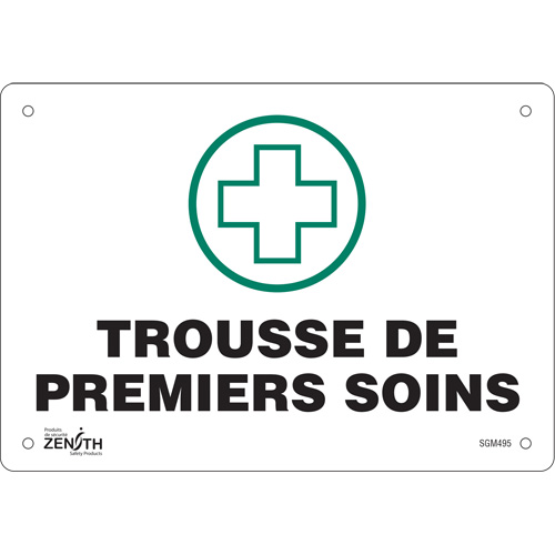 "Premiers Soins" Sign, 7" x 10", Aluminum, French with Pictogram