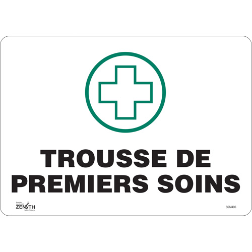 "Premiers Soins" Sign, 10" x 14", Vinyl, French with Pictogram