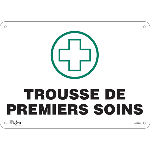 "Premiers Soins" Sign, 10" x 14", Aluminum, French with Pictogram