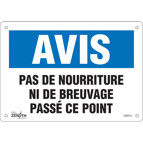 "Pas de Nourriture" Sign, 7" x 10", Plastic, French