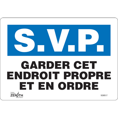"Garder cet Endroit Propre" Sign, 7" x 10", Vinyl, French