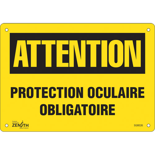 "Protection Oculaire Obligatoire" Sign, 7" x 10", Plastic, French
