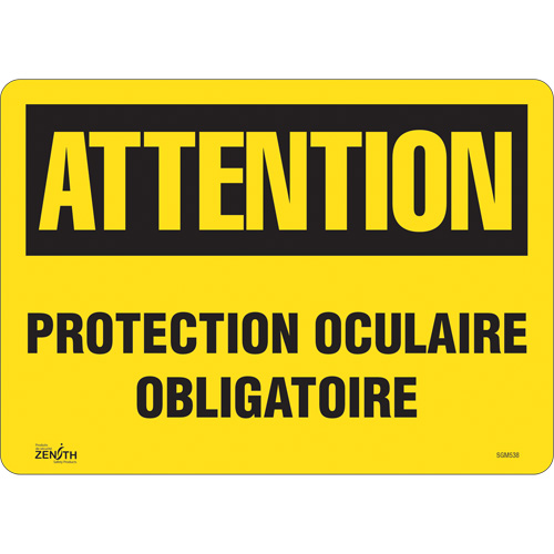 "Protection Oculaire Obligatoire" Sign, 10" x 14", Vinyl, French
