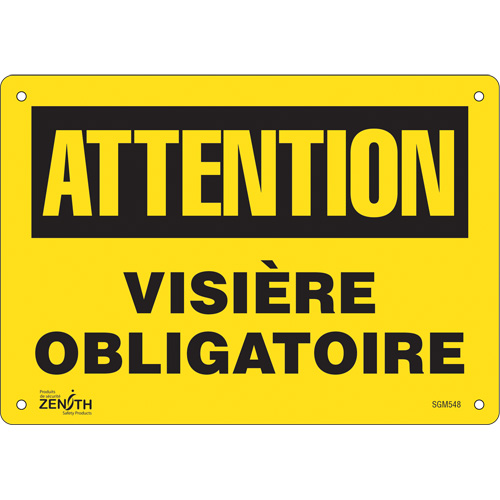 "Visière Obligatoire" Sign, 7" x 10", Plastic, French