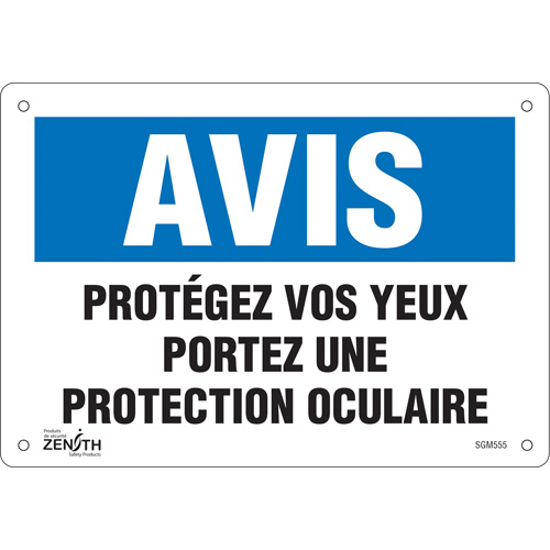 "Protégez vos Yeux" Sign, 7" x 10", Aluminum, French