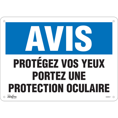 "Protégez vos Yeux" Sign, 10" x 14", Plastic, French