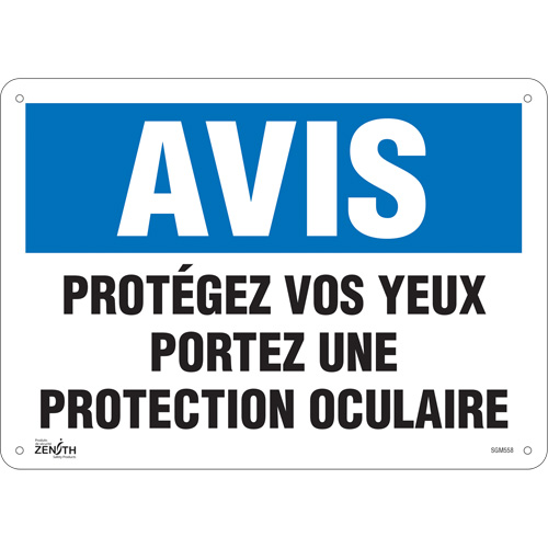 "Protégez vos Yeux" Sign, 10" x 14", Aluminum, French
