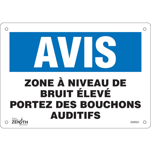 "Portez Des Bouchons Auditifs" Sign, 7" x 10", Aluminum, French