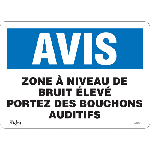 "Portez Des Bouchons Auditifs" Sign, 10" x 14", Vinyl, French