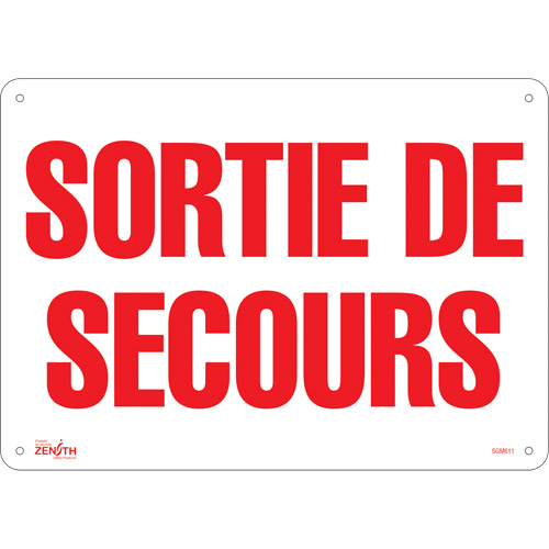 "Sortie De Secours" Sign, 10" x 14", Plastic, French
