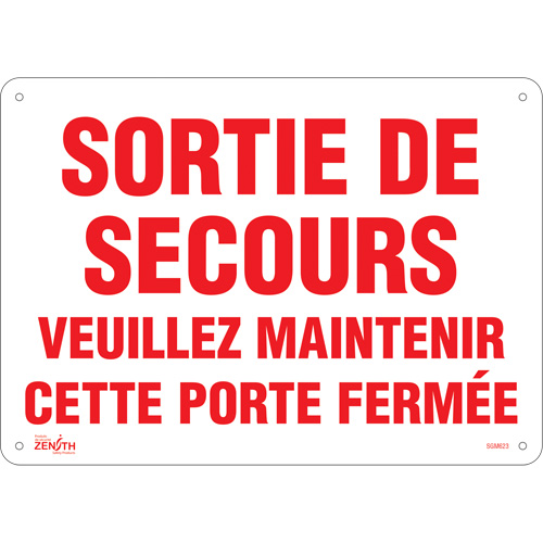 "Sortie De Secours" Sign, 10" x 14", Plastic, French