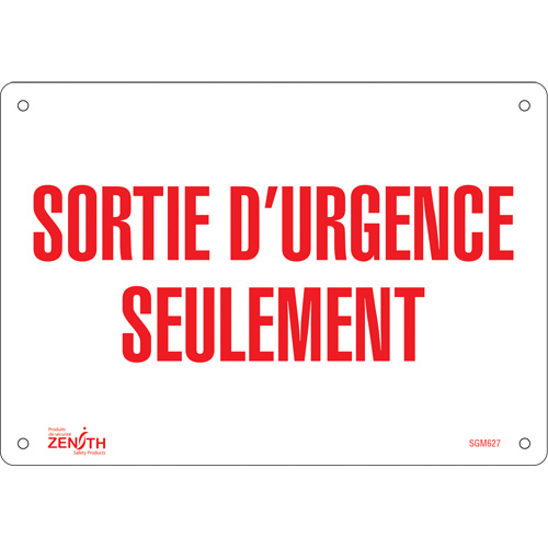 "Sortie D'Urgence" Sign, 7" x 10", Aluminum, French