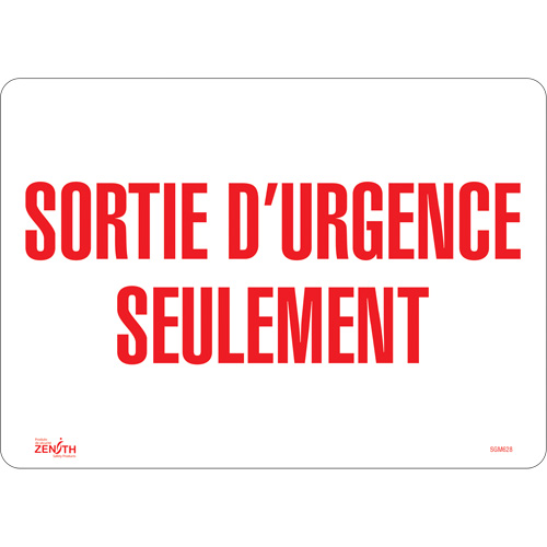"Sortie D'Urgence" Sign, 10" x 14", Vinyl, French