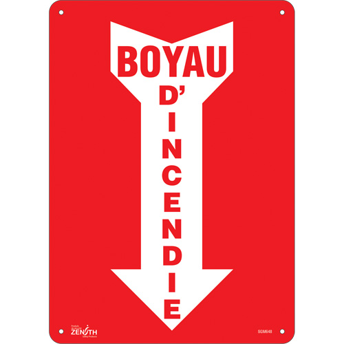 "Boyau D'Incendie" Arrow Sign, 14" x 10", Aluminum, French with Pictogram