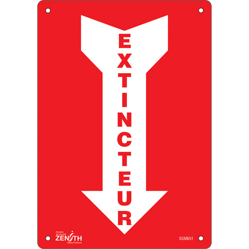 "Extincteur" Arrow Sign, 10" x 7", Aluminum, French with Pictogram