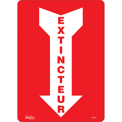 "Extincteur" Arrow Sign, 14" x 10", Vinyl, French with Pictogram