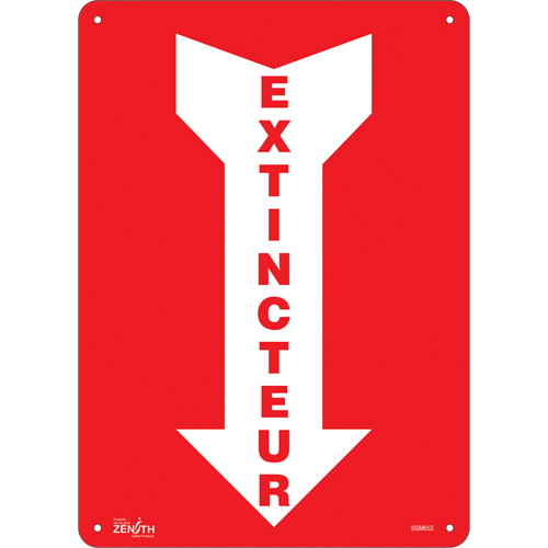 "Extincteur" Arrow Sign, 14" x 10", Plastic, French with Pictogram