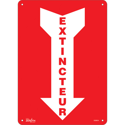 "Extincteur" Arrow Sign, 14" x 10", Aluminum, French with Pictogram