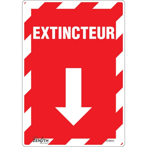 "Extincteur" Arrow Sign, 10" x 7", Vinyl, French with Pictogram