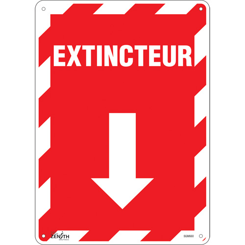 "Extincteur" Arrow Sign, 14" x 10", Aluminum, French with Pictogram