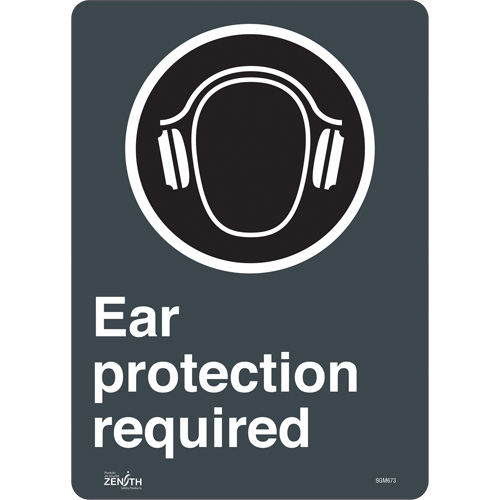 "Ear Protection Required" Sign, 14" x 10", Vinyl, English with Pictogram