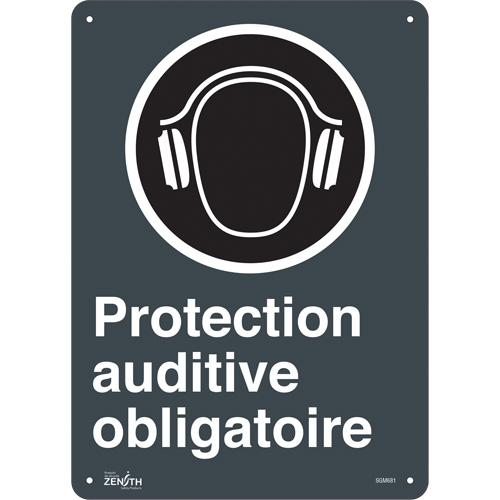 "Protection Auditive Obligatoire" Sign, 14" x 10", Aluminum, French with Pictogram