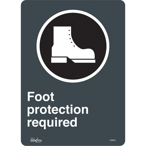 "Foot Protection Required" Sign, 14" x 10", Vinyl, English with Pictogram