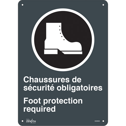 "Chaussures de Sécurité / Foot Protection" CSA Safety Sign, 14" x 10", Plastic, Bilingual with Pictogram