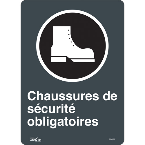 "Chaussures De Sécurité Obligatoires" Sign, 14" x 10", Vinyl, French with Pictogram