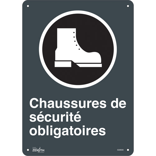 "Chaussures De Sécurité Obligatoires" Sign, 14" x 10", Aluminum, French with Pictogram