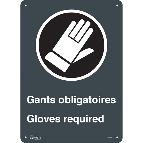 "Gant Obligatoires - Gloves Required" Sign, 14" x 11", Aluminum, Bilingual with Pictogram