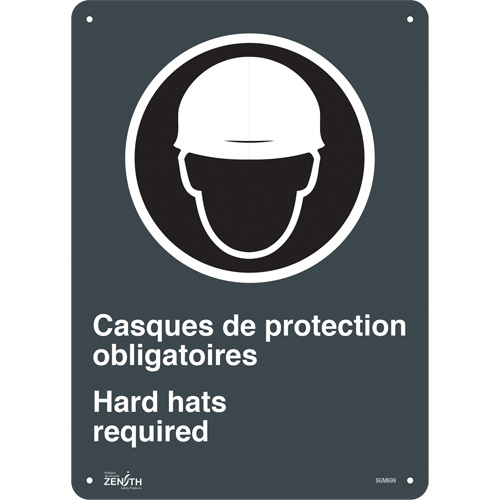 "Hard Hats Required" Sign, 14" x 10", Aluminum, Bilingual with Pictogram