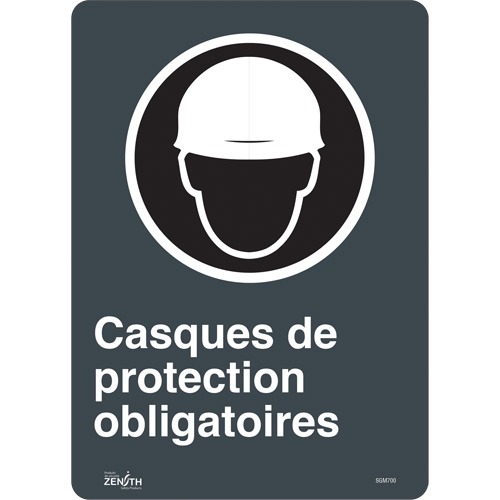 "Casques De Protection Obligatoires" Sign, 14" x 10", Vinyl, French with Pictogram