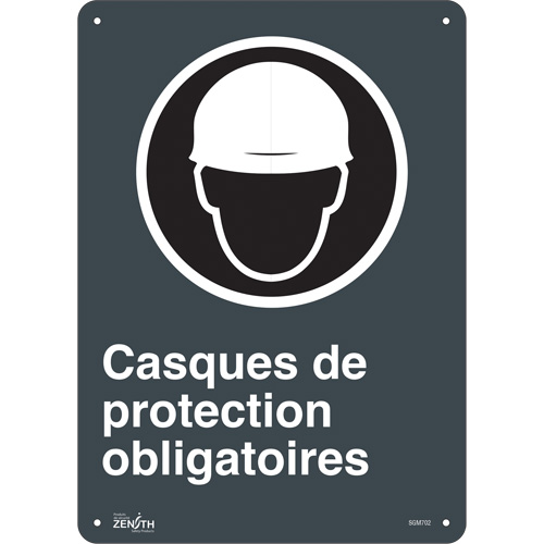 "Casques De Protection Obligatoires" Sign, 14" x 10", Aluminum, French with Pictogram