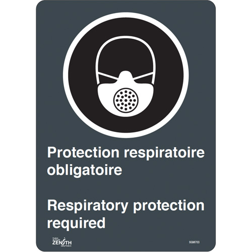 "Protection Respiratoire Respiratory Protection" Sign, 14" x 10", Vinyl, Bilingual with Pictogram