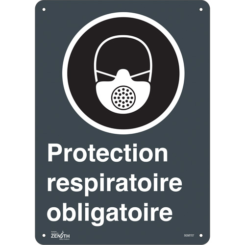 "Protection Respiratoire Obligatoire" Sign, 14" x 10", Plastic, French with Pictogram