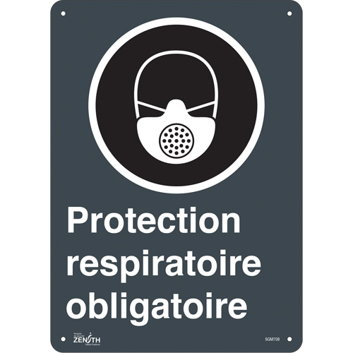 "Protection Respiratoire Obligatoire" Sign, 14" x 10", Aluminum, French with Pictogram