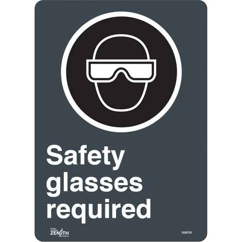 "Safety Glasses Required" Sign, 14" x 10", Vinyl, English with Pictogram