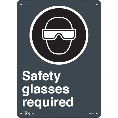 "Safety Glasses Required" Sign, 14" x 10", Aluminum, English with Pictogram