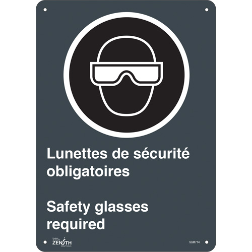 "Safety Glasses Required/Lunettes de sécurité obligatoires" Sign, 14" x 10", Aluminum, Bilingual with Pictogram