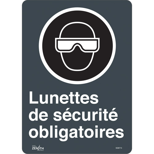 "Lunettes De Sécurité Obligatoires" Sign, 14" x 10", Vinyl, French with Pictogram
