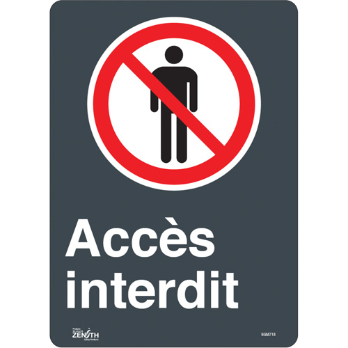 "Accès interdit" Sign, 14" x 10", Vinyl, French with Pictogram