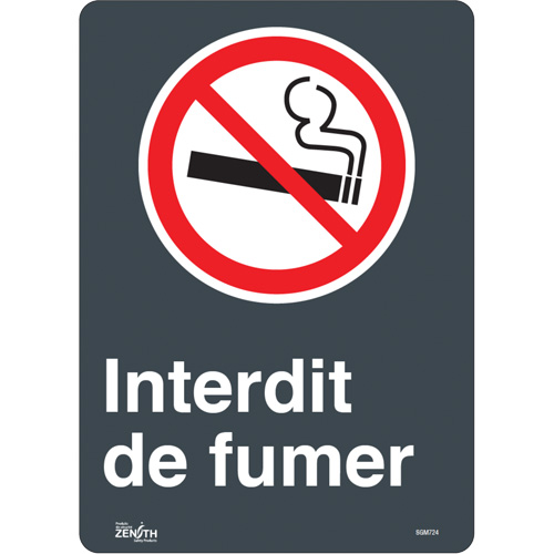 "Interdit De Fumer" Sign, 14" x 10", Vinyl, French with Pictogram