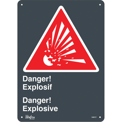 "Explosif/Explosive" Sign, 14" x 10", Plastic, Bilingual with Pictogram